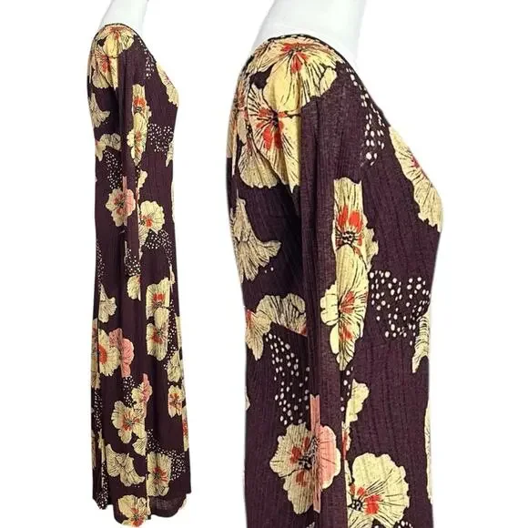Free People Calla Midi Maxi Dress in Plum Combo Size XL Edgy Floral 90s Bohemian - Picture 11 of 15